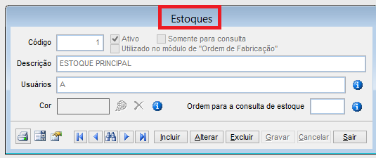 Como localizar os relatórios de estoque. Figura 3, Tela principal do estoque.