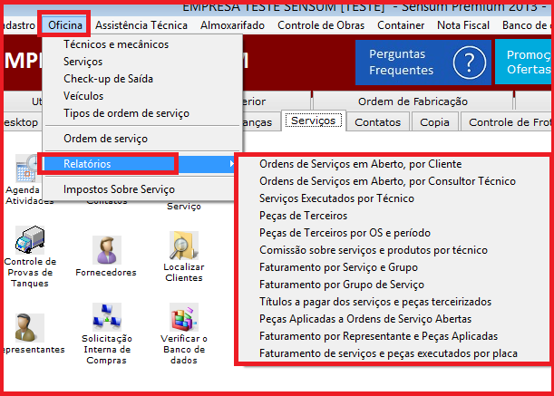 Como localizar os relatórios da Oficina. Figura 2, Relatórios do menu Oficina.
