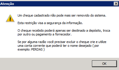 Histórico de recursos do NXS Finanças. Figura 6. Alerta Cheque Recebido