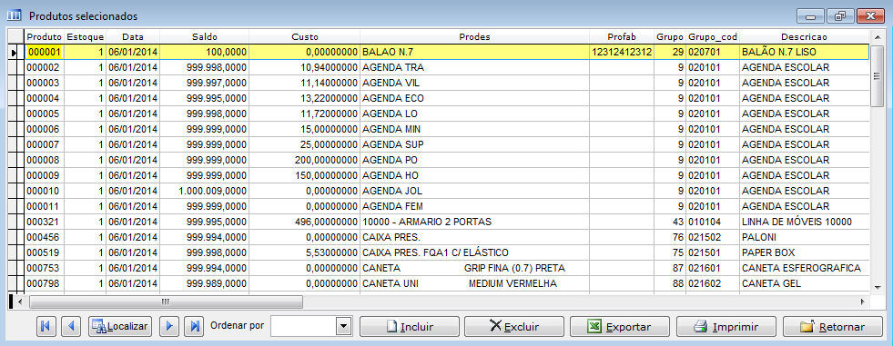 Como consultar a posição do estoque em uma data. Figura 6. Grade do Relatório