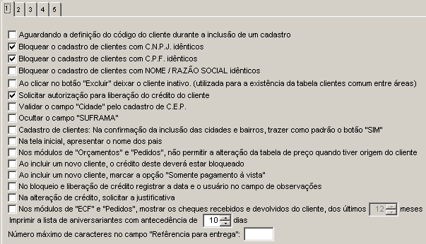 Propriedades do Cadastro de Clientes. Esse acesso é restrito pelo cadastro de usuários e senhas, ao acessar este módulo, o sistema mostra uma janela separada por abas numéricas cada…