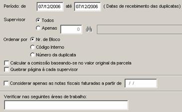 Comissão sobre as duplicatas recebidas por supervisor. Consulta/campos