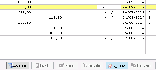 Como alterar a data de conciliação no ícone conta corrente. Figura 5, Registro e data de conciliado.