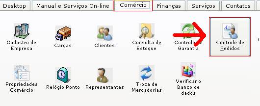 Carta de Correção Eletrônica. Figura 1. Sensum NXS, aba Comércio ? Controle de Pedidos