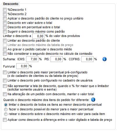 Quais são as formas possíveis de desconto. Figura 4. Configurações Desconto