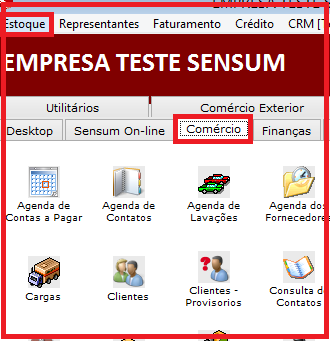 Como realizar a movimentação de produtos entre estoques. Figura 1, Aba comércio.