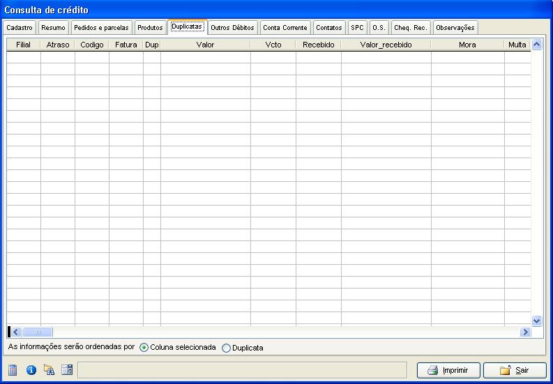 Consulta de crédito: duplicatas e informações do cliente. Imagem 1 da fonte.