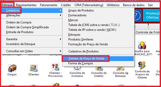Como atualizar a data de validade de uma tabela de preço de venda. Figura 1, Comércio, Estoque.
