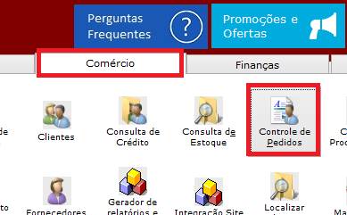 Como gerar um pedido e faturá-lo. Figura 1, Aba Comércio.
