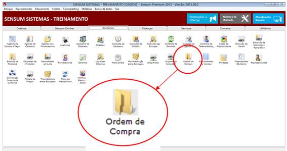 Como funciona o módulo de Ordem de Compra. Figura 1 - Acesso pela área de Trabalho
