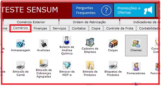 Como definir uma condição de pagamento padrão ao cliente. Figura 1. Sensum NXS, aba Comércio.