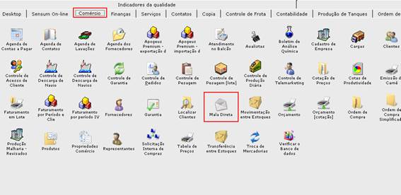 Como funciona o envio de mala direta. Figura 1. Aba Comércio, Mala Direta.