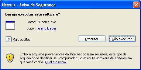 Como iniciar o atendimento remoto do suporte no NXS. Figura 2. Aviso de Segurança para a execução do Software