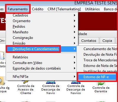 Como realizar o estorno de uma NF-e. Figura 2. Estorno de NF-e.