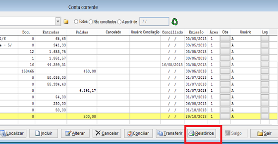 Como gerar relatório de extratos no conta corrente. Figura 2, Localizar o ícone Relatórios.