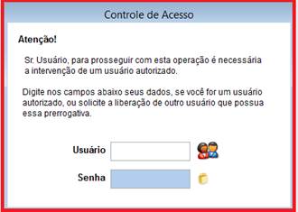 Como fazer o estorno de uma nota fiscal de serviço. Figura 2, Controle de Acesso.