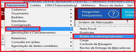 Como atualizar o valor e o vencimento de um boleto. Figura 2, Menu Faturamento.
