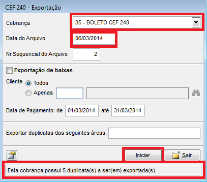 Como gerar um arquivo de remessa CEF (Caixa Econômica Federal). Figura 2, Exportação de dados, CEF 240 - Exportação.
