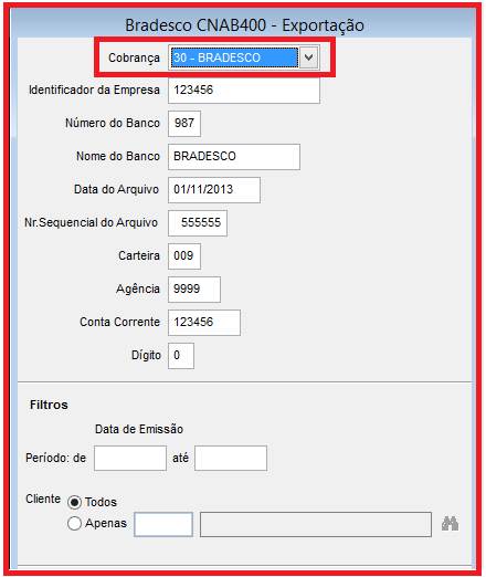 Como gerar um arquivo de remessa do Banco Bradesco. Figura 2, Exportação de dados, Bradesco CNAB400 - Exportação.