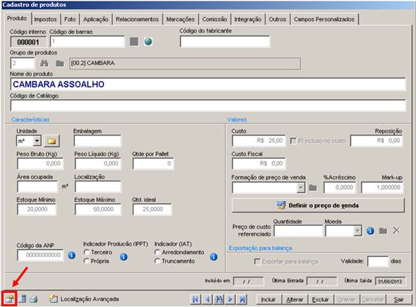 Como realizar o controle de produtos por Lote. Figura 2. Propriedades do Cadastro de Produtos