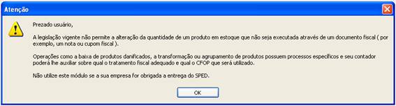 Alteração de Estoque. Figura 2. Tela de alerta
