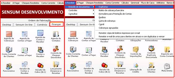 Como emitir uma Duplicata. Figura 2. Acesso a emissão de duplicata pela aba Finanças