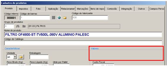 Como configurar o Custo por Estoque. Figura 2. Tela de produto