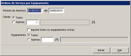 Ordens de Serviço por Equipamento: visão geral e seleção. Imagem 1 da fonte.