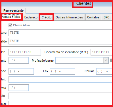 Como bloquear ou liberar o crédito de um cliente. Figura 2, Cadastro de clientes.