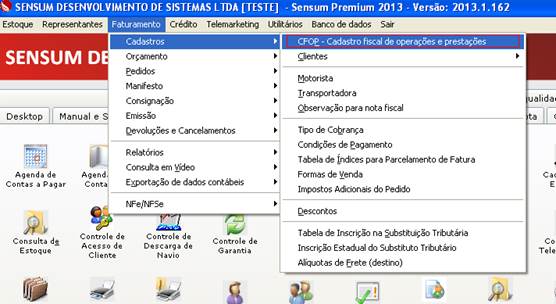 Como cadastrar uma CFOP de Entrada. Figura 2. Sensum NXS, CFOP - Cadastro fiscal de operações e prestações