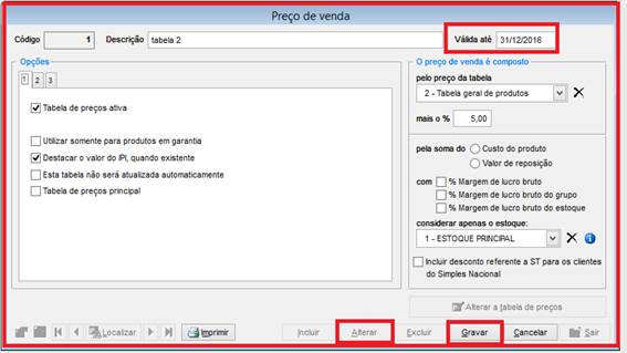 Como atualizar a data de validade de uma tabela de preço de venda. Figura 2, Tabela de preço de venda.
