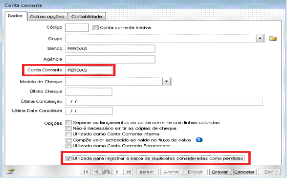 Como realizar uma baixa de duplicata incobrável ou perdida. Figura 2. Conta corrente Perdas