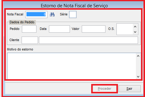 Como fazer o estorno de uma nota fiscal de serviço. Figura 3, Estorno de Nota Fiscal de Serviço.