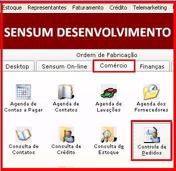 Como fazer o agrupamento de Notas Fiscais (Simples Remessa). Figura 3. Aba comércio > Controle de Pedidos