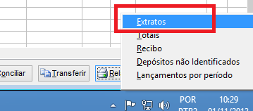 Como gerar relatório de extratos no conta corrente. Figura 3, ícone relatórios.