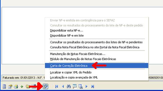 Como emitir uma carta de correção eletrônica. Figura 2. Sensum NXS, Controle de Pedidos ? Carta de Correção Eletrônica