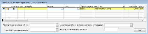 Entrada de Produtos via Arquivos XML. Figura 3 - Identificação dos Itens importados da NF-e