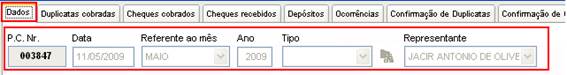 Como tratar o Recebimento de Cheques. Figura 2. Prestação de Contas, Aba Dados
