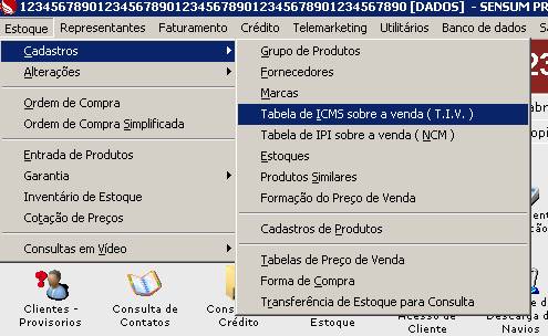 Como acessar a tabela de ICMS sobre a venda, TIV. Imagem 1 da fonte.