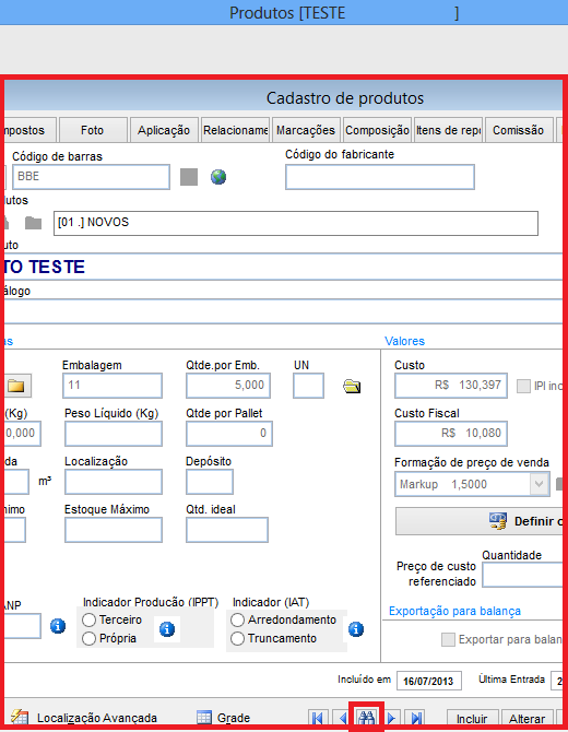 Como gerar relatório de produtos contendo itens como NCM, IPI e exportar para o Excel. Figura 2, Cadastro de Produtos.