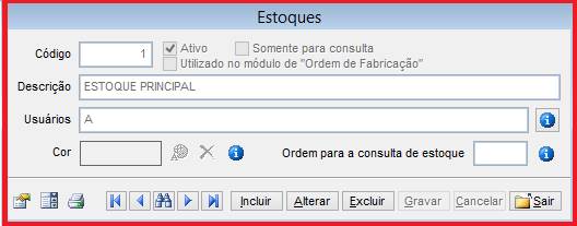 Como cadastrar um novo estoque. Figura 3, Cadastro de estoques.