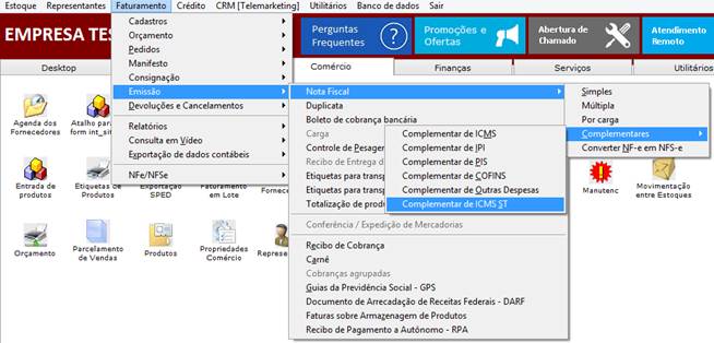 Como emitir uma Nota Fiscal Complementar de ICMS ST. Figura 3, Comércio, Faturamento.