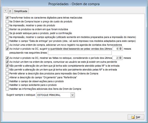 Como funciona o módulo de Ordem de Compra. Figura 3 - Propriedades OC