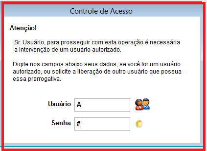 Como fazer para inutilizar a sequência numérica de notas fiscais eletrônicas. Figura 3, Controle de Acesso.