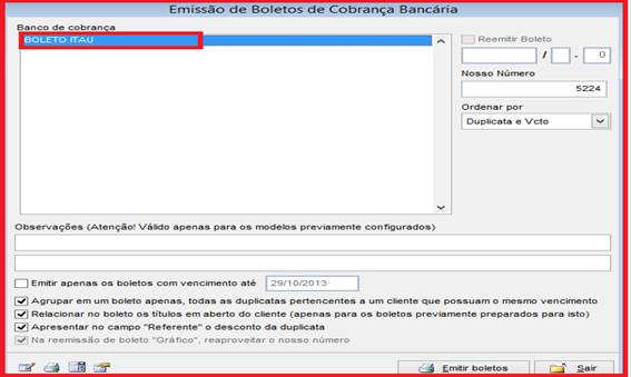 Como atualizar o valor e o vencimento de um boleto. Figura 3, Emissão de boletos de cobrança.