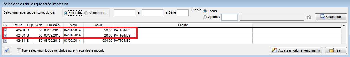 Como Agrupar várias duplicatas em um único Boleto. Figura 3. Selecionar duplicatas para impressão