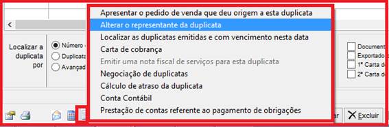 Como alterar o representante na duplicata. Figura 3, Ícone Outras opções.