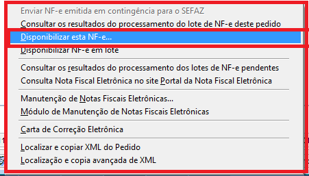 Como reimprimir o DANFE de uma NF-e já emitida. Figura 3, Disponibilizar esta NF-e.