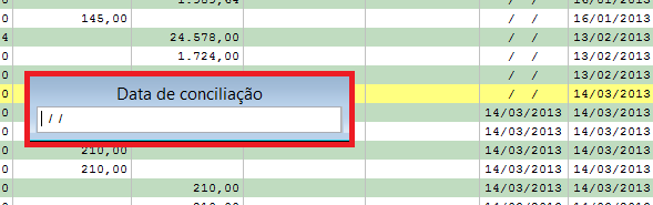 Como alterar a data de conciliação no ícone conta corrente. Figura 4, Data de Conciliação.