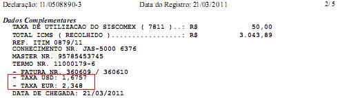 Como configurar a declaração de importação e suas adições. Figura 4. Taxa Cambial